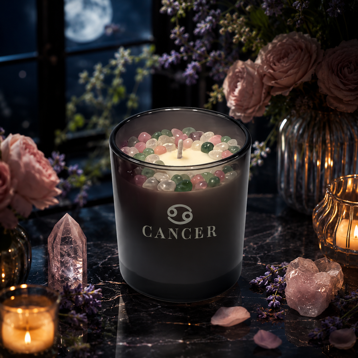 Cancer Zodiac Crystal Candle, 10oz
