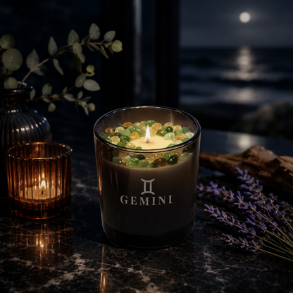 Gemini Zodiac Crystal Candle, 10oz