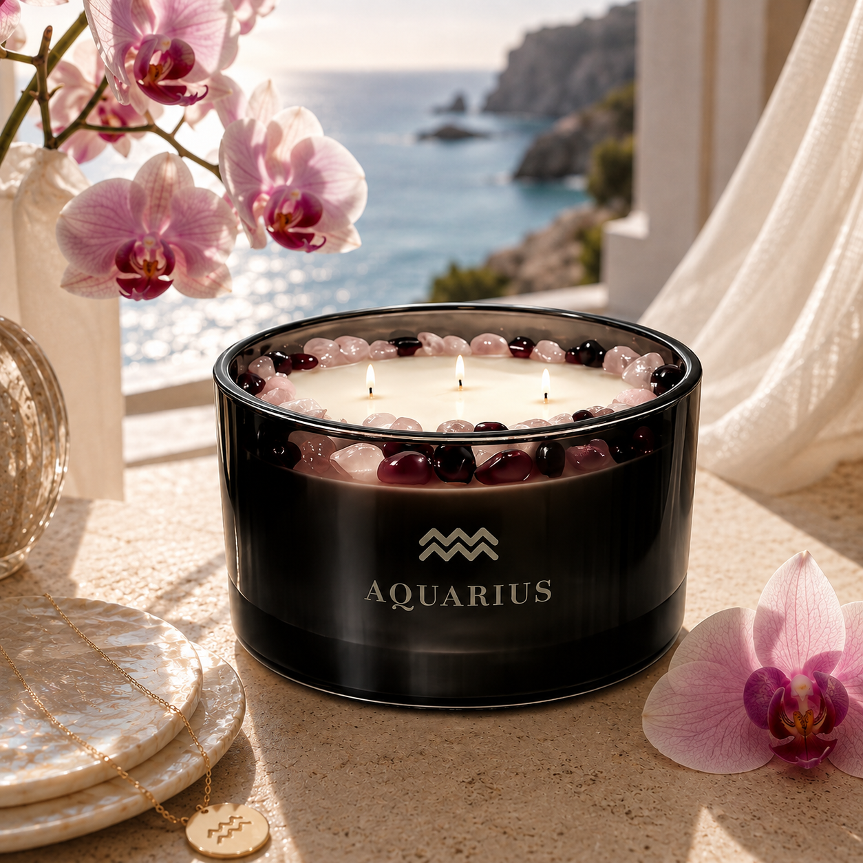 Aquarius Zodiac 3-Wick Crystal Candle, 16oz