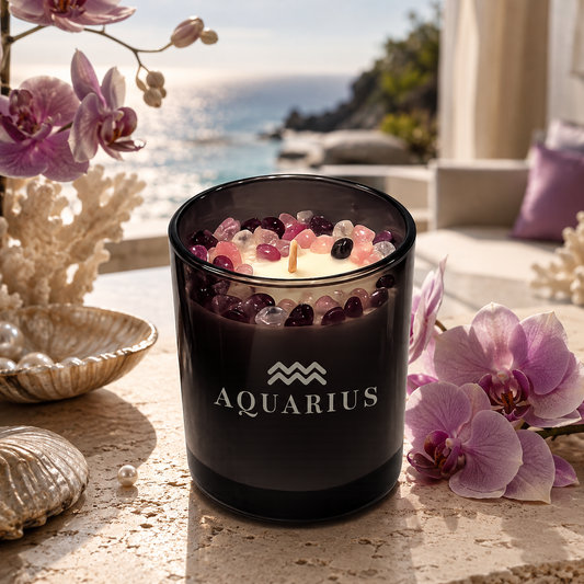 Aquarius Zodiac Crystal Candle, 10oz