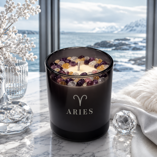 Aries Zodiac Crystal Candle, 10oz