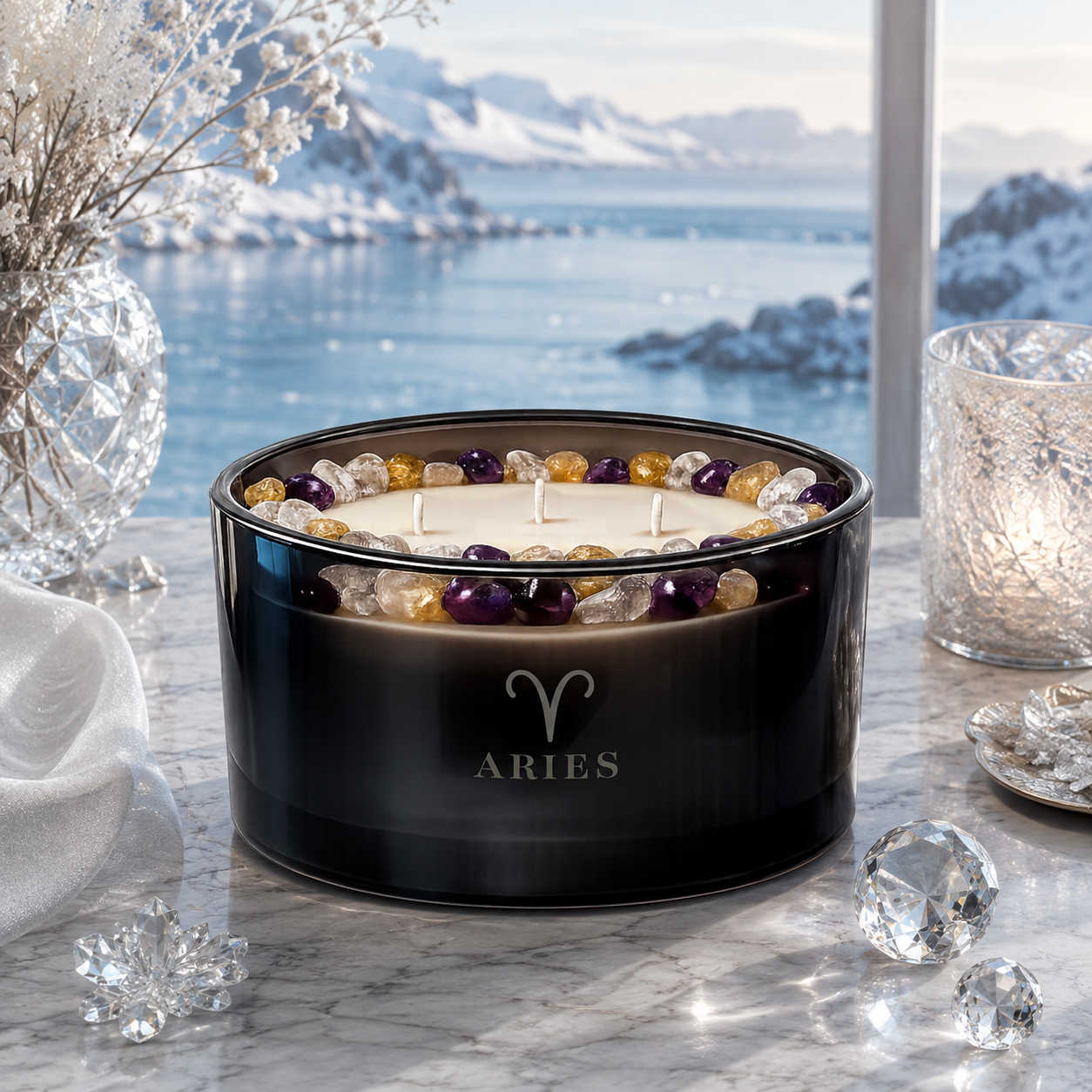 Aries Zodiac 3-Wick Crystal Candle, 16oz