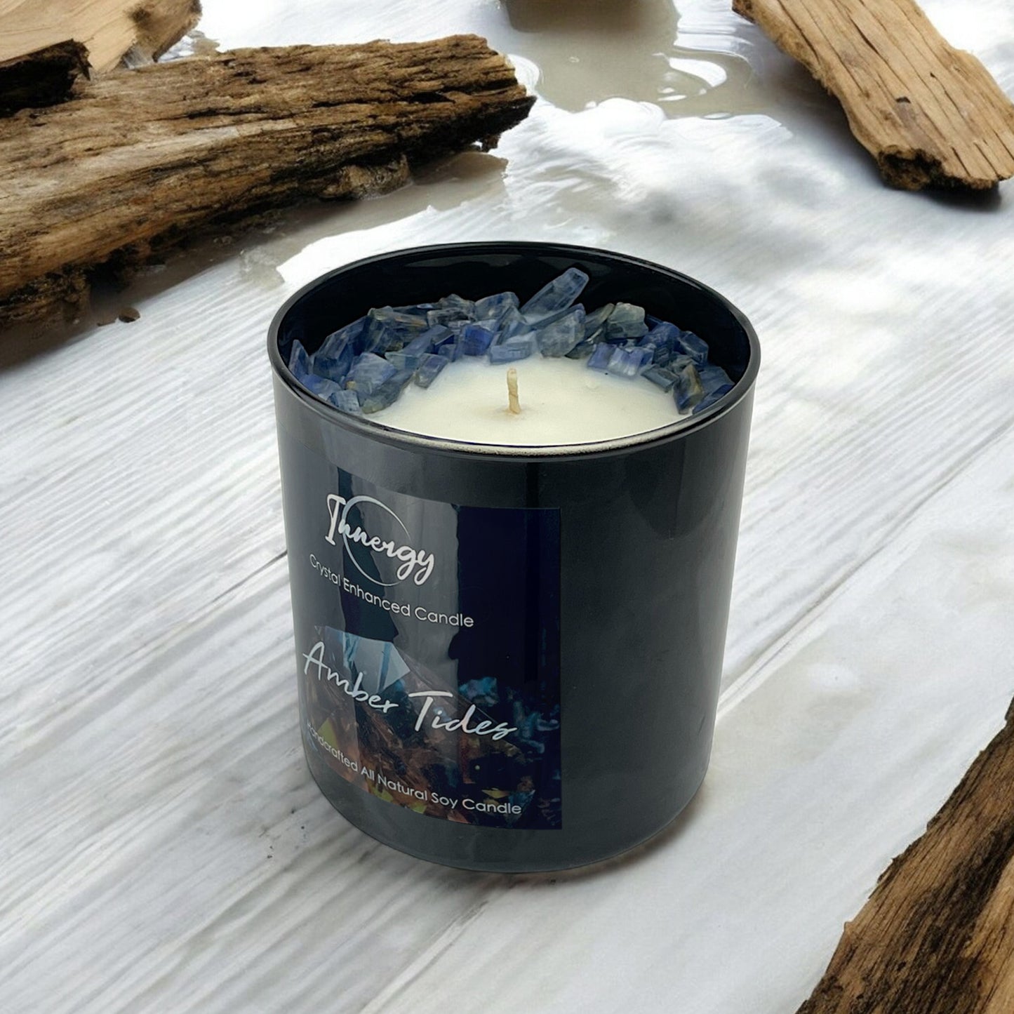 Amber Tides Crystal Candle with Kyanite | Coconut-Soy Wax Candle, 9oz