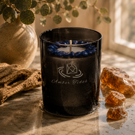 Amber Tides Handcrafted Crystal-Infused Coconut Soy Wax Scented Candle, 10oz
