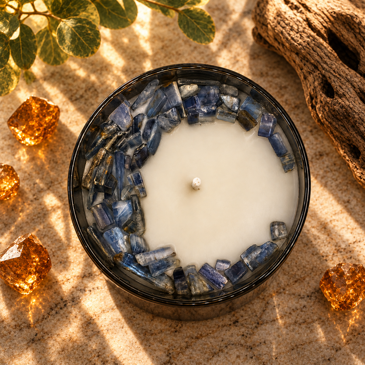 Amber Tides Handcrafted Crystal-Infused Coconut Soy Wax Scented Candle, 10oz
