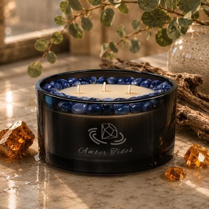 Amber Tides Handcrafted Crystal-Infused Coconut Soy 3-Wick Scented Candle, 16oz