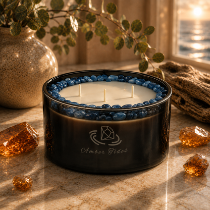 Amber Tides Handcrafted Crystal-Infused Coconut Soy 3-Wick Scented Candle, 16oz