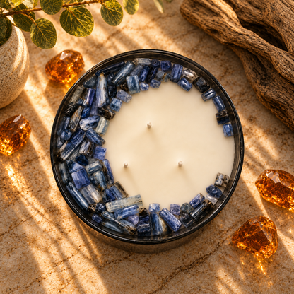 Amber Tides Handcrafted Crystal-Infused Coconut Soy 3-Wick Scented Candle, 16oz
