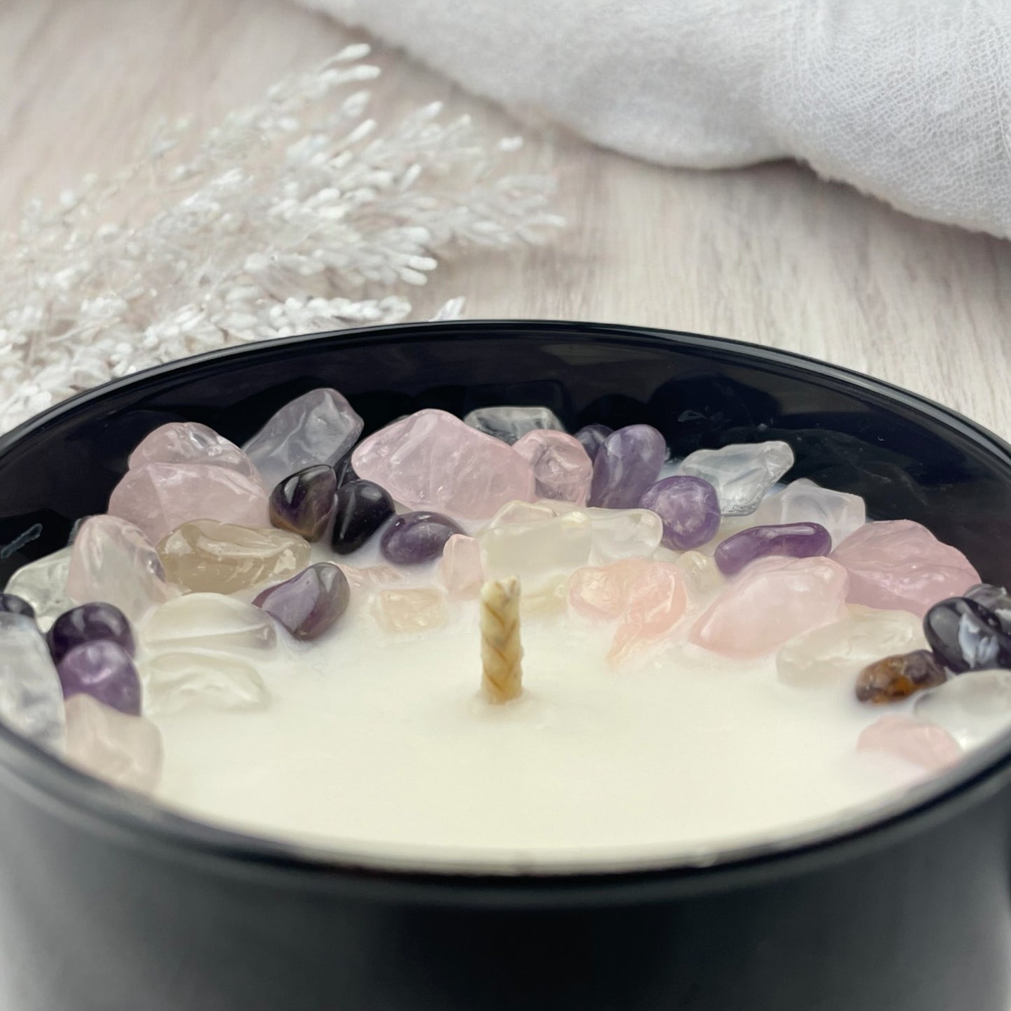 Aquarius Zodiac Crystal Candle with Amethyst, Rose, and Crystal Quartz | Coconut-Soy Wax Candle, 9oz