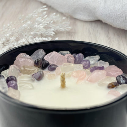 Aquarius Zodiac Crystal Candle with Amethyst, Rose, and Crystal Quartz | Coconut-Soy Wax Candle, 9oz