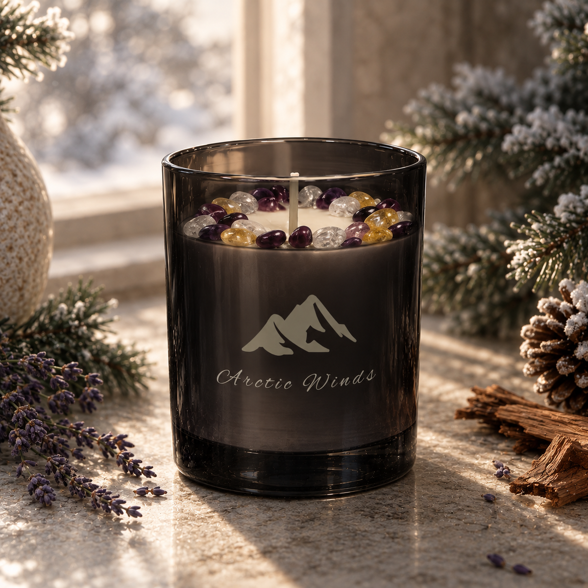 Arctic Winds Handcrafted Crystal-Infused Coconut Soy Wax Scented Candle, 10oz