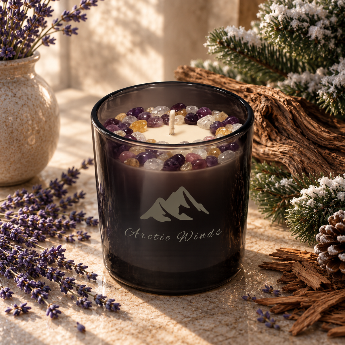 Arctic Winds Handcrafted Crystal-Infused Coconut Soy Wax Scented Candle, 10oz