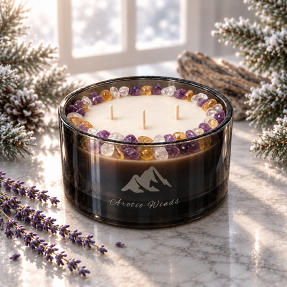 Arctic Winds Handcrafted Crystal-Infused Coconut Soy 3-Wick Scented Candle, 16oz