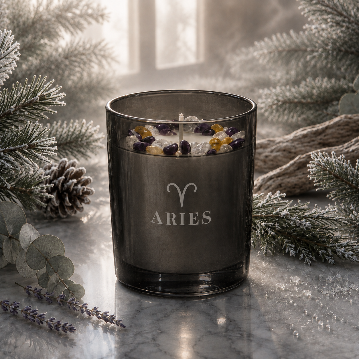Aries Zodiac Crystal Candle, 10oz