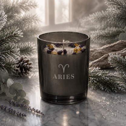 Aries Zodiac Handcrafted Crystal-Infused Coconut Soy Wax Scented Candle, 10oz