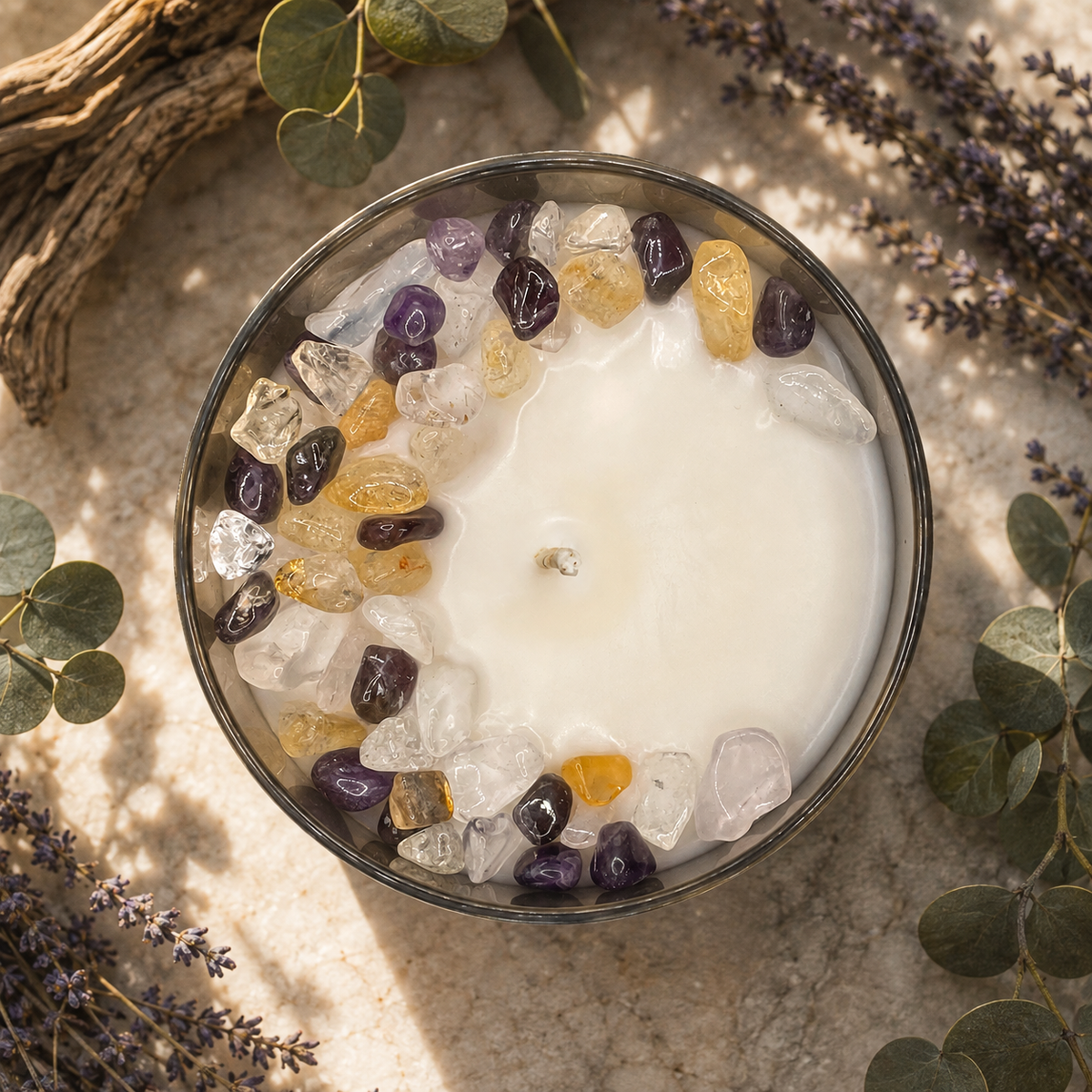 Aries Zodiac Handcrafted Crystal-Infused Coconut Soy Wax Scented Candle, 10oz