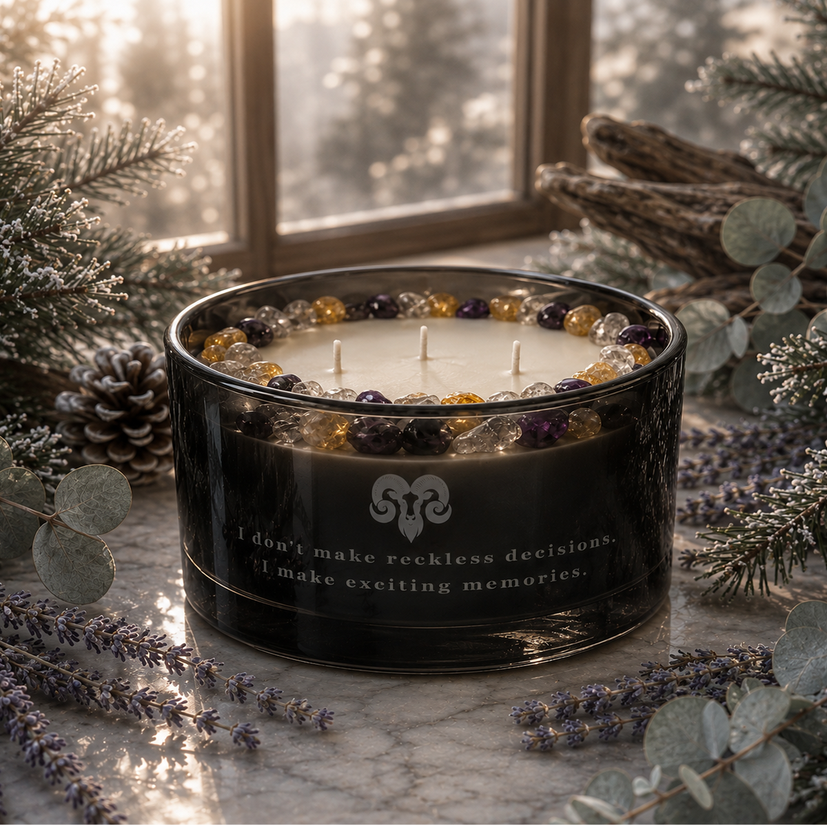 Aries Zodiac Handcrafted Crystal-Infused Coconut Soy 3-Wick Scented Candle, 16oz