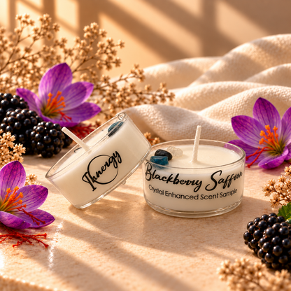 Blackberry Saffron, Premium Coconut-Soy Wax Tea Light Crystal Candle, 1oz