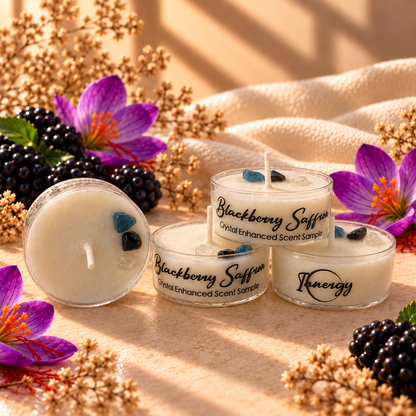 Blackberry Saffron, Premium Coconut-Soy Wax Tea Light Crystal Candle, 1oz