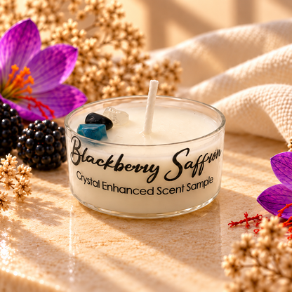 Blackberry Saffron, Premium Coconut-Soy Wax Tea Light Crystal Candle, 1oz