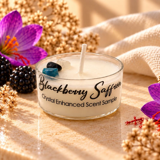 Blackberry Saffron, Premium Coconut-Soy Wax Tea Light Crystal Candle, 1oz