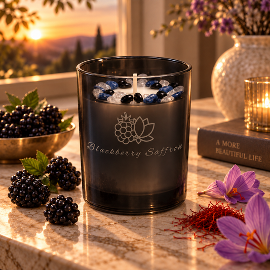 Blackberry Saffron Handcrafted Crystal-Infused Coconut Soy Wax Scented Candle, 10oz