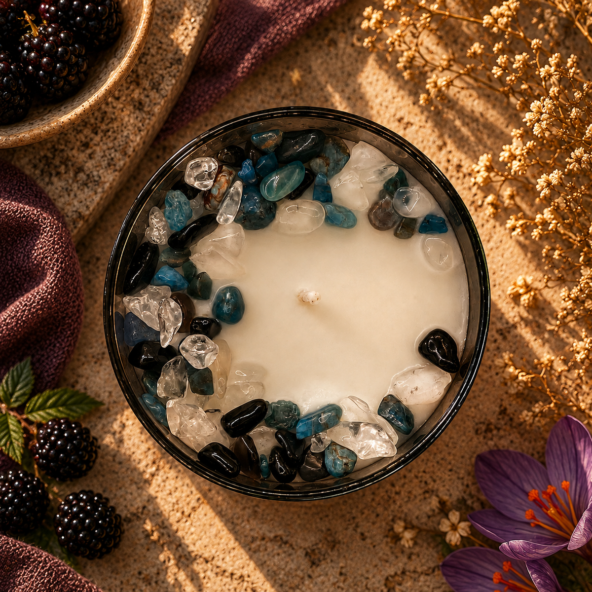 Blackberry Saffron Handcrafted Crystal-Infused Coconut Soy Wax Scented Candle, 10oz