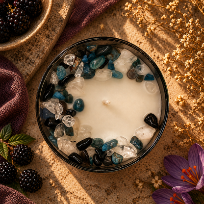 Blackberry Saffron Handcrafted Crystal-Infused Coconut Soy Wax Scented Candle, 10oz