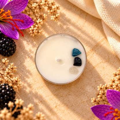Blackberry Saffron, Premium Coconut-Soy Wax Tea Light Crystal Candle, 1oz