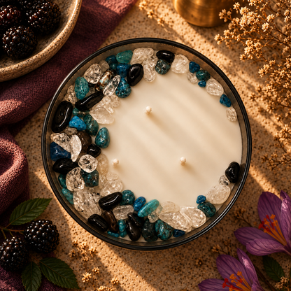 Blackberry Saffron Handcrafted Crystal-Infused Coconut Soy 3-Wick Scented Candle, 16oz