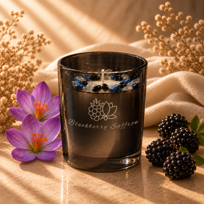 Blackberry Saffron Handcrafted Crystal-Infused Coconut Soy Wax Scented Candle, 10oz