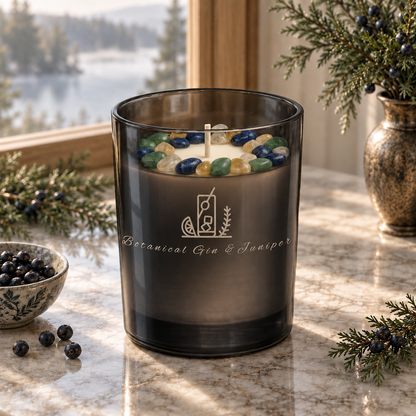 Botanical Gin & Juniper Handcrafted Crystal-Infused Coconut Soy Wax Scented Candle, 10oz