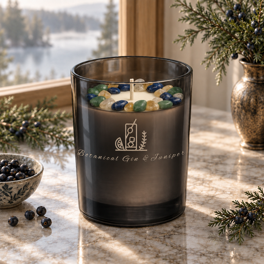 Botanical Gin & Juniper Handcrafted Crystal-Infused Coconut Soy Wax Scented Candle, 10oz