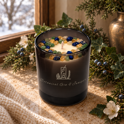 Botanical Gin & Juniper Handcrafted Crystal-Infused Coconut Soy Wax Scented Candle, 10oz