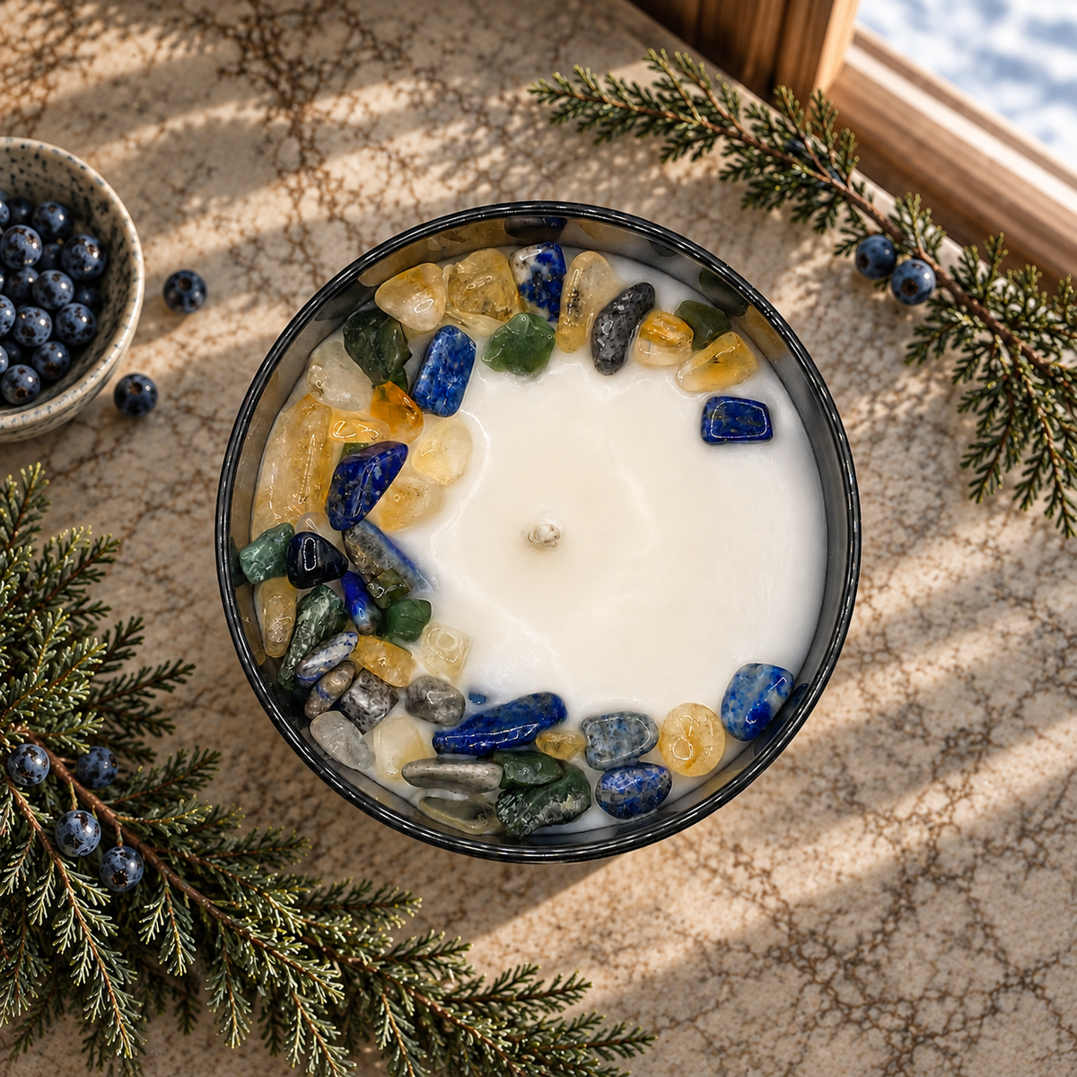 Botanical Gin & Juniper Handcrafted Crystal-Infused Coconut Soy Wax Scented Candle, 10oz