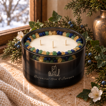 Botanical Gin & Juniper Handcrafted Crystal-Infused Coconut Soy 3-Wick Scented Candle, 16oz