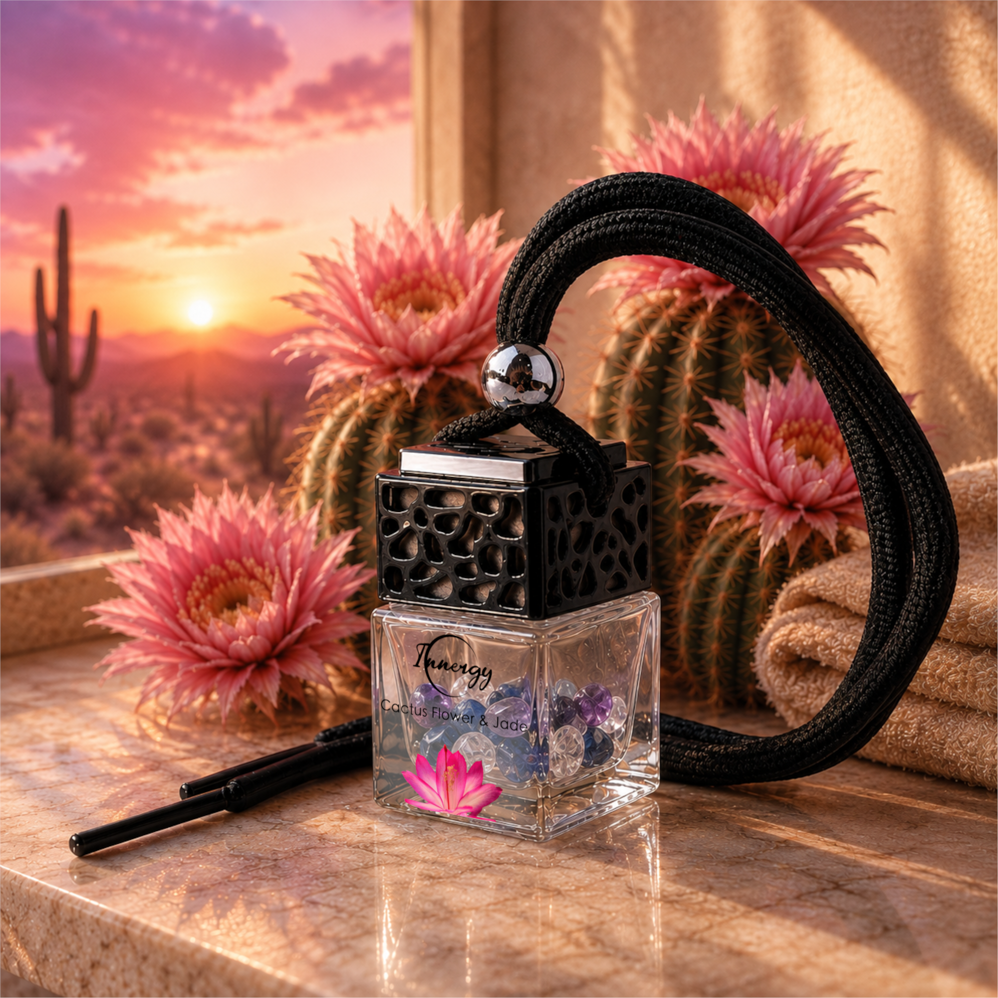 Cactus Flower and Jade Crystal-Enhanced Oil Diffuser, Car Air Freshener, 8ml