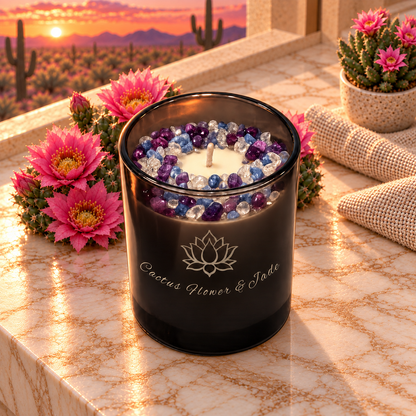 Cactus Flower and Jade Handcrafted Crystal-Infused Coconut Soy Wax Scented Candle, 10oz