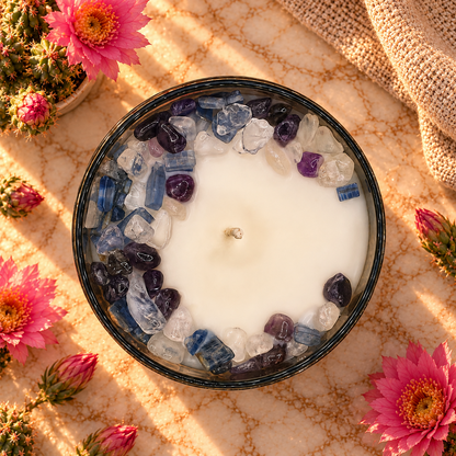Cactus Flower and Jade Handcrafted Crystal-Infused Coconut Soy Wax Scented Candle, 10oz
