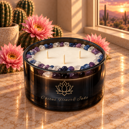 Cactus Flower and Jade Handcrafted Crystal-Infused Coconut Soy 3-Wick Scented Candle, 16oz