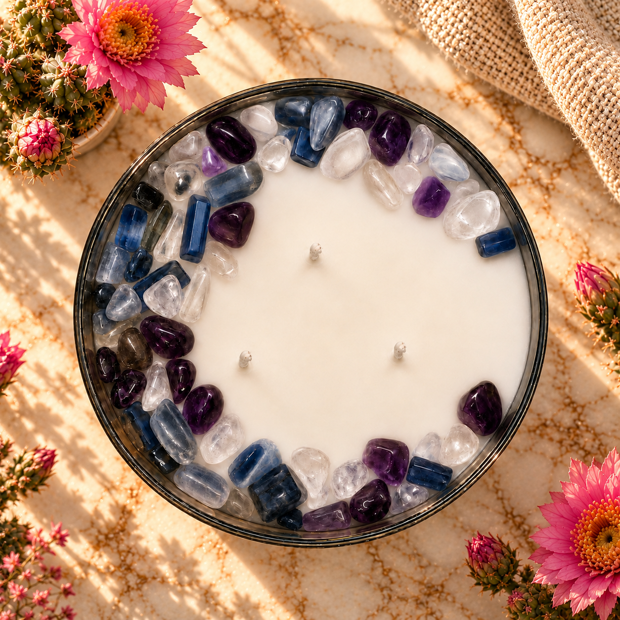 Cactus Flower and Jade Handcrafted Crystal-Infused Coconut Soy 3-Wick Scented Candle, 16oz