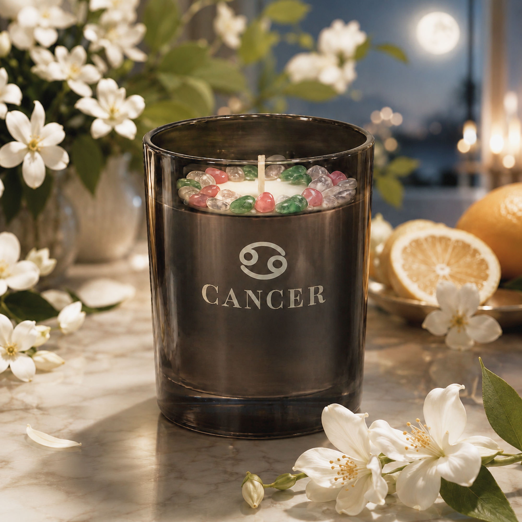Cancer Zodiac Crystal Candle, 10oz
