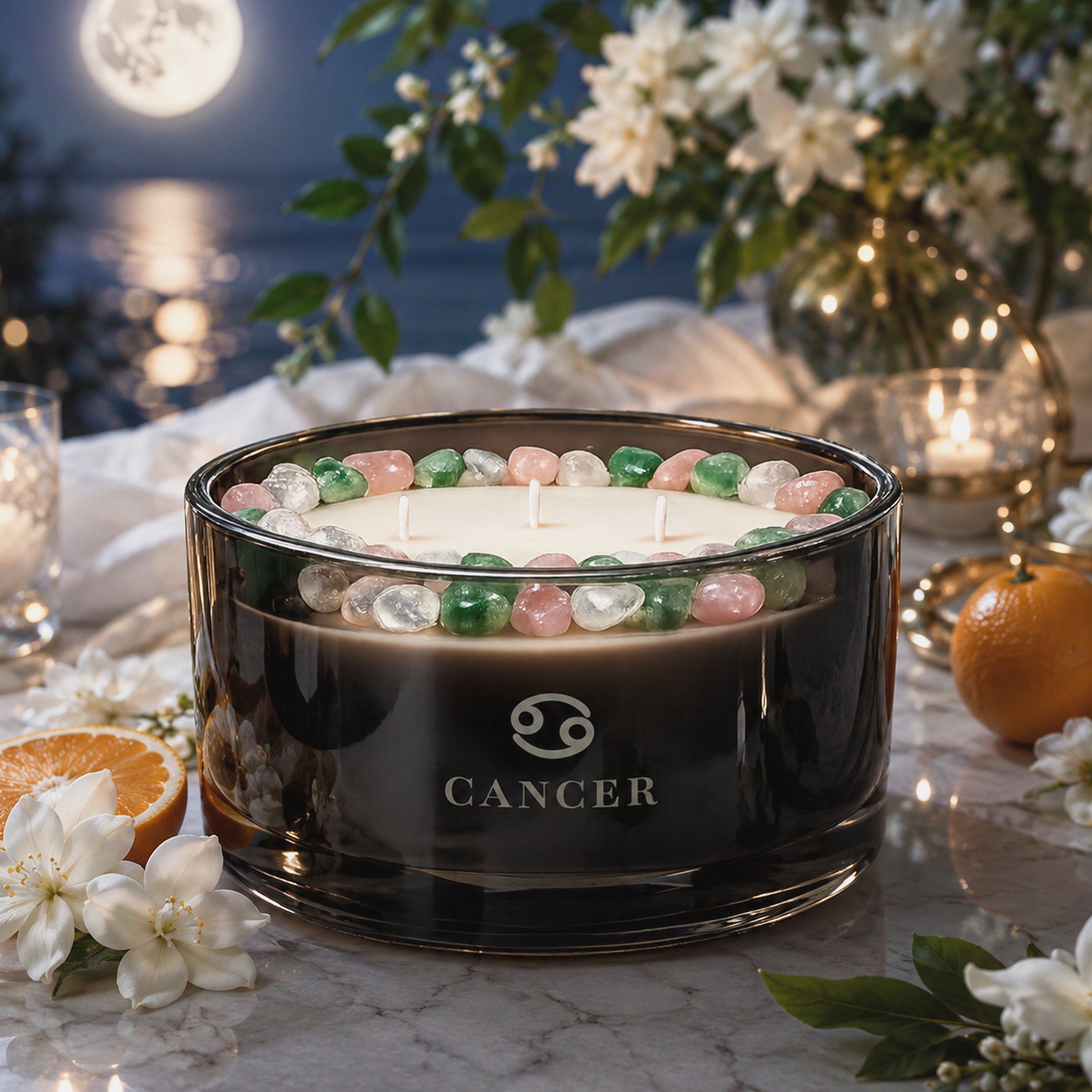 Cancer Zodiac 3-Wick Crystal Candle, 16oz