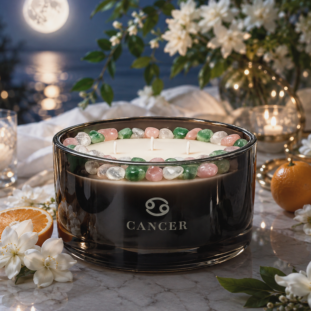 Cancer Zodiac 3-Wick Crystal Candle, 16oz