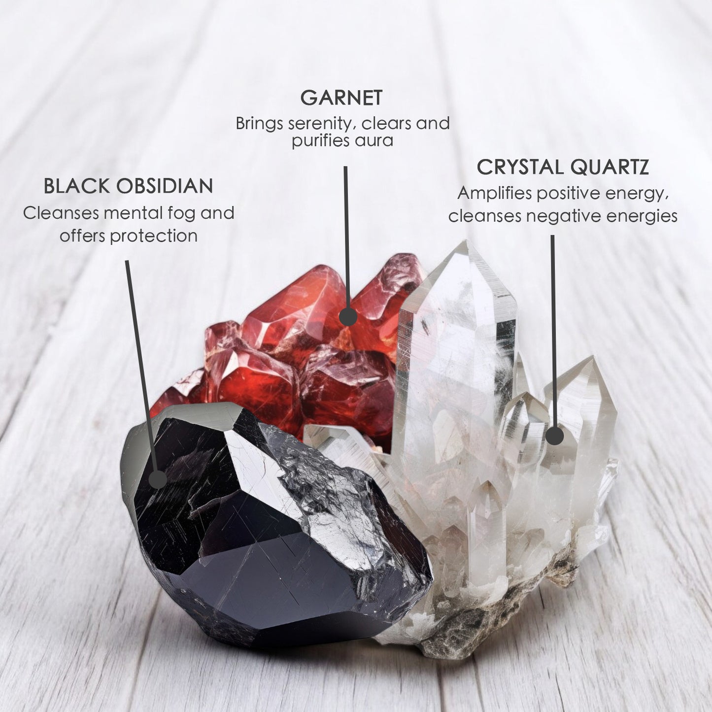 Mountain Air Crystal Candle with Garnet, Black Obsidian and Crystal Quartz | Coconut-Soy Wax Candle, 9oz