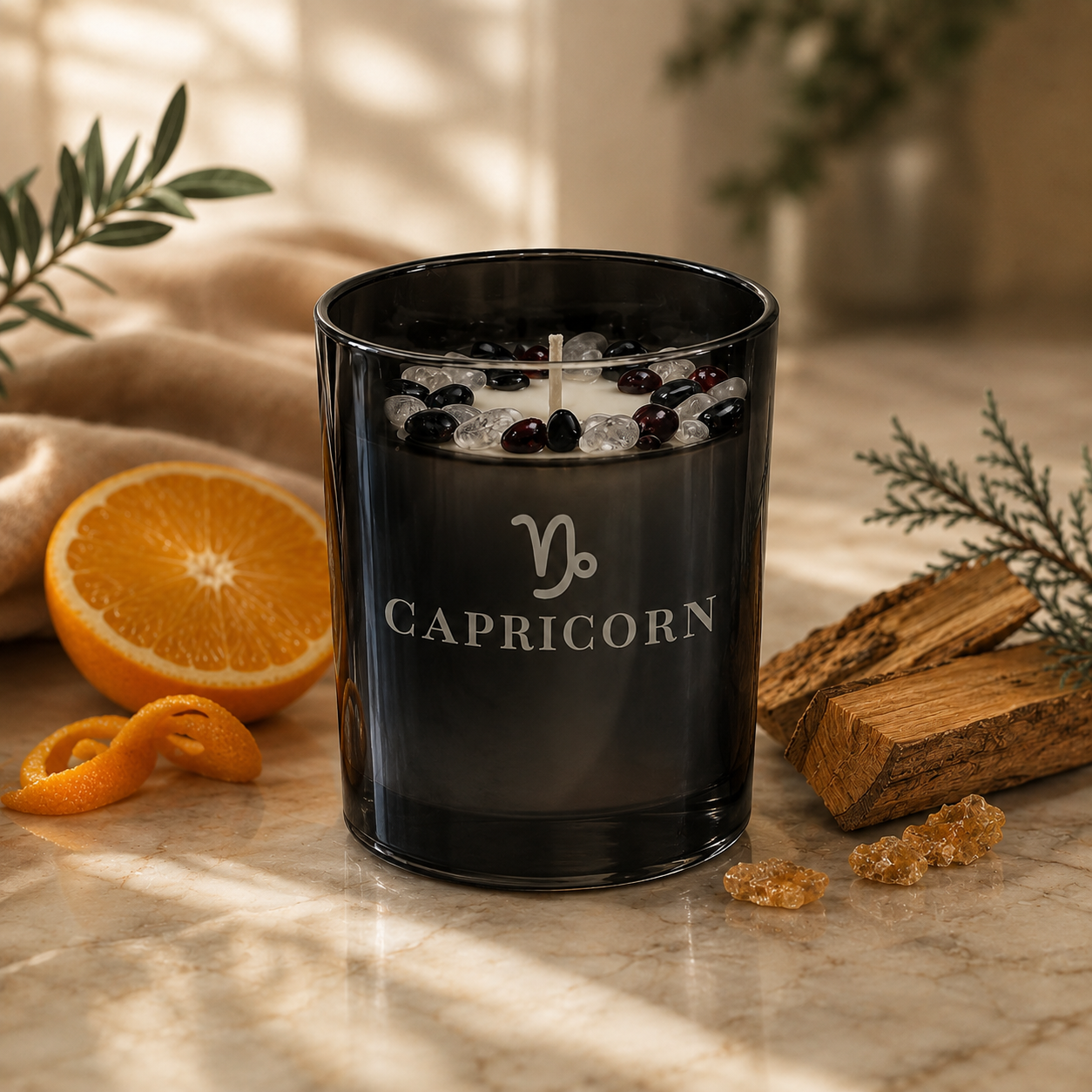 Capricorn Zodiac Crystal Candle, 10oz
