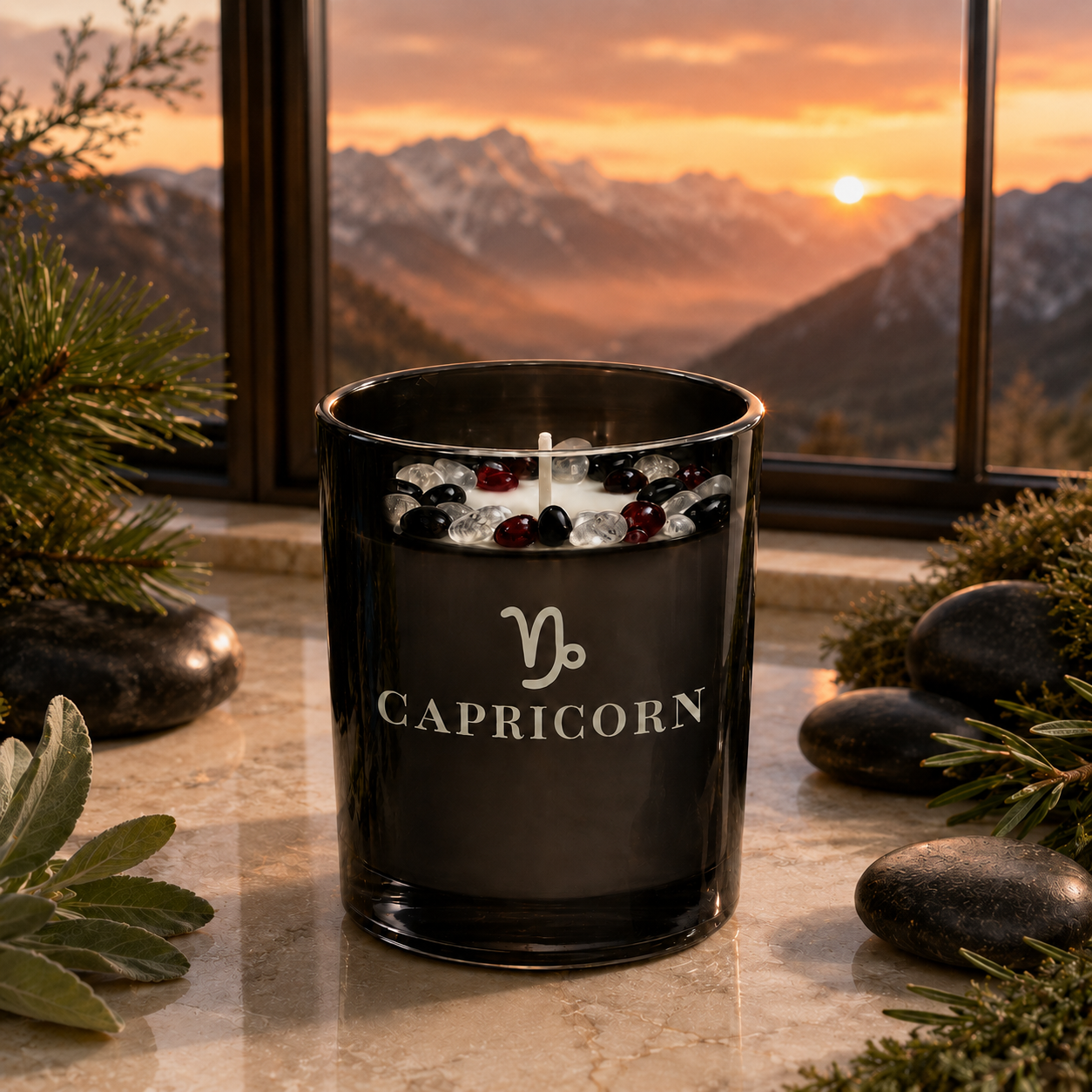 Capricorn Zodiac Crystal Candle, 10oz