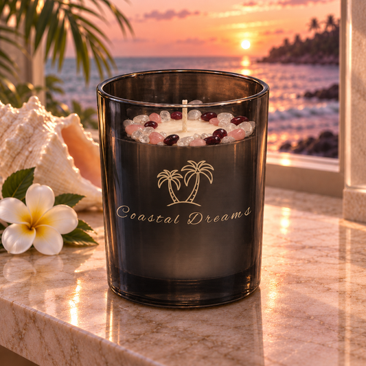 Coastal Dreams Handcrafted Crystal-Infused Coconut Soy Wax Scented Candle, 10oz