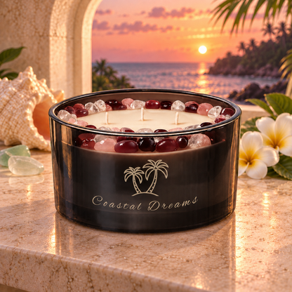 Coastal Dreams Handcrafted Crystal-Infused Coconut Soy 3-Wick Scented Candle, 16oz
