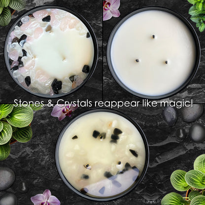 Libra Zodiac Crystal Candle with Black Obsidian, Rose, and Crystal Quartz | Coconut-Soy Wax Candle, 9oz